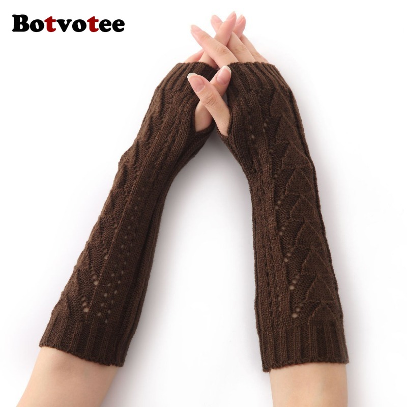 Fingerless Glove Knit - Botvotee para Mulheres, Luvas de Inverno