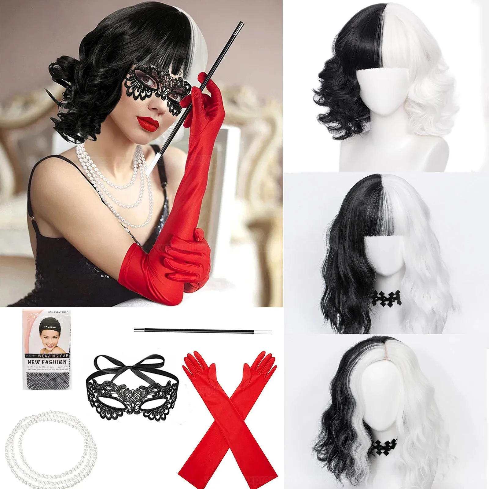 Heat Resistant Glove - Peruca de Cosplay Cruella de Vil