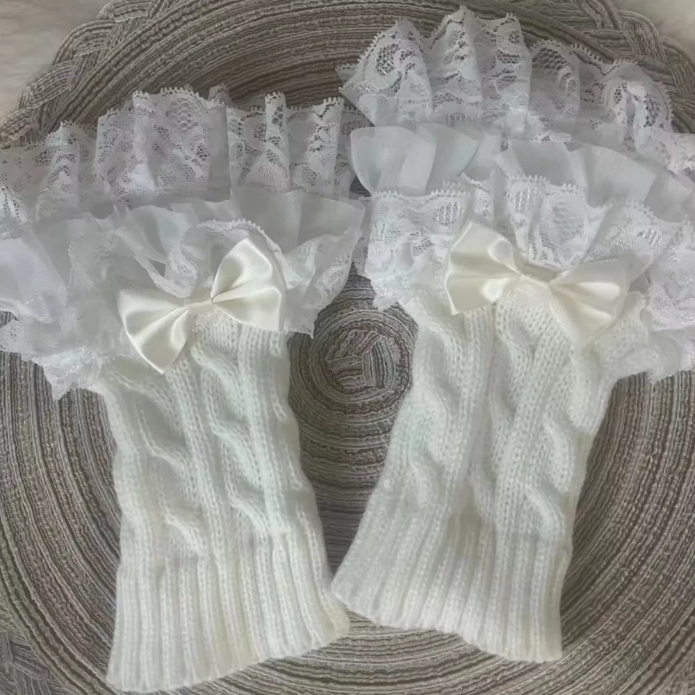 1 par de Luvas de Renda com Ba - Fingerless Glove Knit avaliação e preço