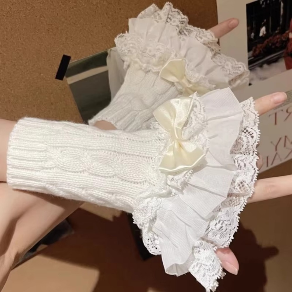 1 par de Luvas de Renda com Ba - Fingerless Glove Knit avaliação e preço